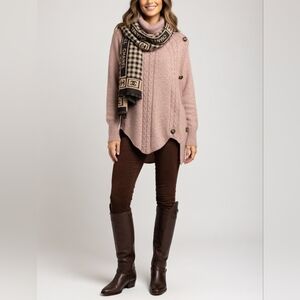 SHEIN Pink Cable Knit Asymmetric Button Turtleneck Sweater